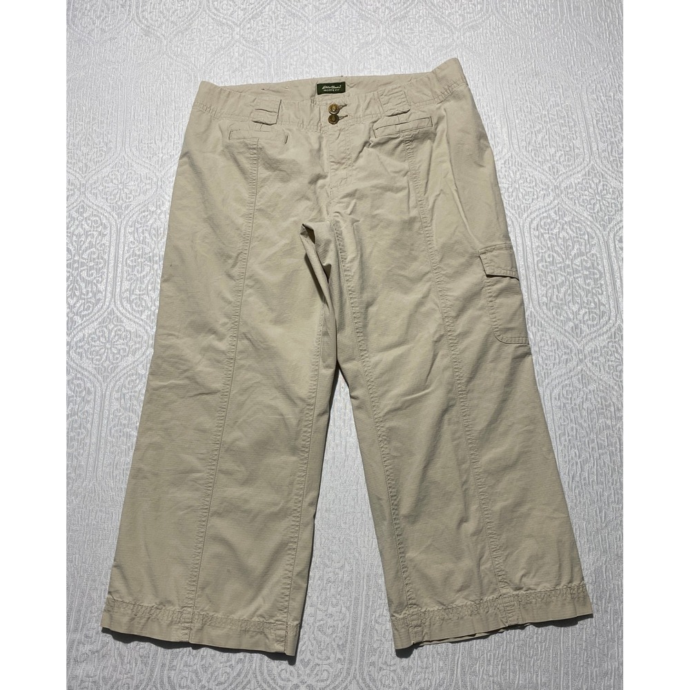 Eddie Bauer Womens 12 Khaki Cargo Crop Wide Leg Pants‎ Ripstop Gorpcore Hiking